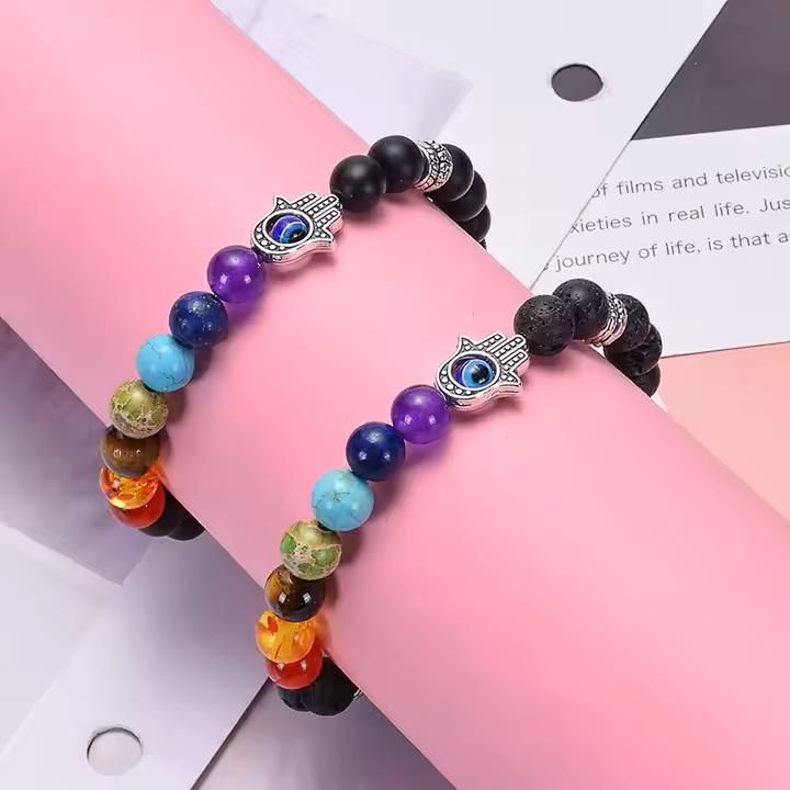 Lava Stone Classic 7 Chakra Beads Bracelet Pack of 1