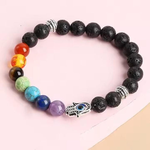 Lava Stone Classic 7 Chakra Beads Bracelet Pack of 1
