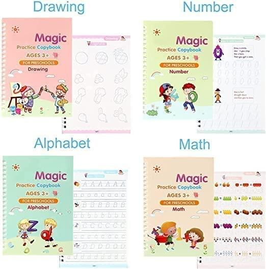 ✨ Kids Magic Writing Practice Set – Reusable Copybooks with Magic Pen & Refills (4 Books + Magic Pen )