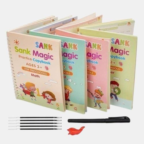 ✨ Kids Magic Writing Practice Set – Reusable Copybooks with Magic Pen & Refills (4 Books + Magic Pen )
